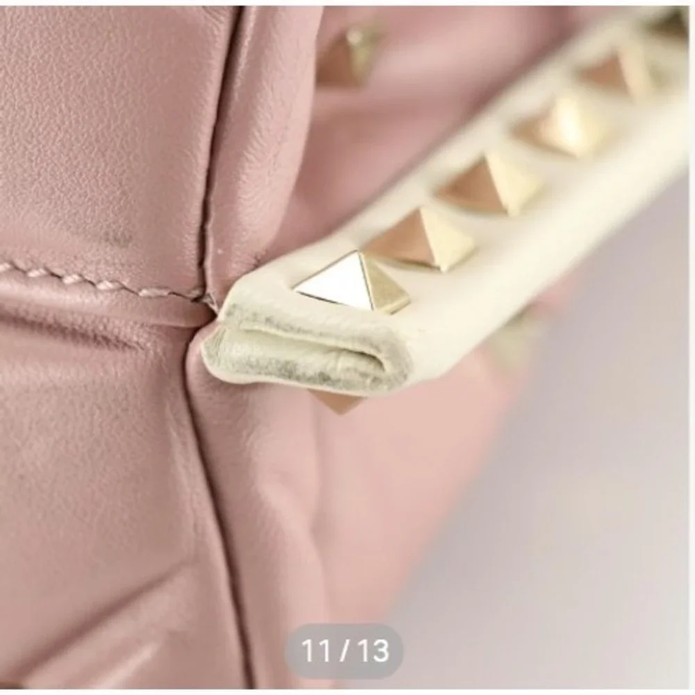 Valentino Garavani Candystud Top Handle Purse Pink Beige Black Leather Studded